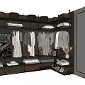 Modern Wooden Wardrobe Interior With Hanging Clothes Folded Garments And Mirror