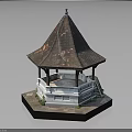 Pointed Copper Rust Roof Square Base Gazebo Structure With Steps And Plants