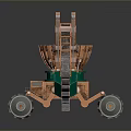 Copper And Green Mechanical Combat Weapon With Multiple Saw Blades And Wheels