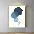 Modern Abstract Geometric Art With Blue Hexagons And Gold Frame 3d model