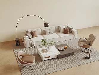 Modern sofa coffee table combination three-seat sofa leisure chair 3d model