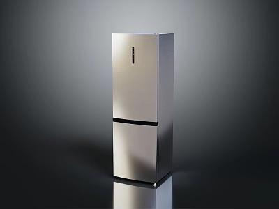 Sleek Modern Double Door Refrigerator Freezer With Stainless Steel Silver Finish Design 3d model
