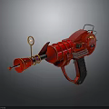 Red Steampunk Mechanical Gun with Gear Details Barrel and Vintage Grip Design