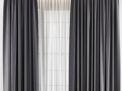 Dark Curtains With White Sheer Layers For Modern Window Decoration 3d model