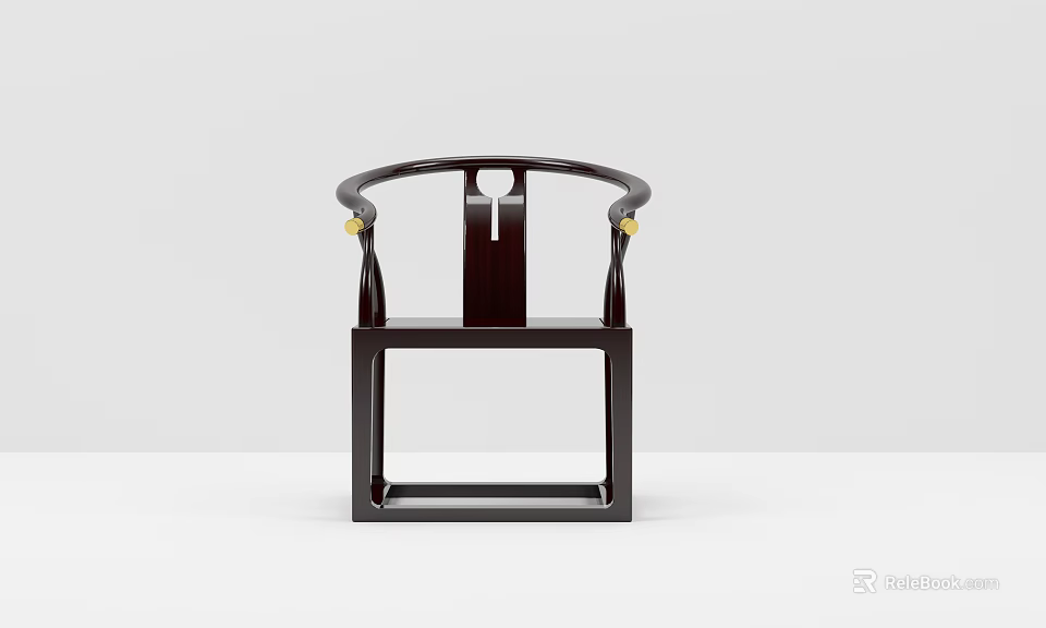 Dark Colored Armchair with Curved Armrests and Golden Accents on Square Base in Traditional Design 3d model 