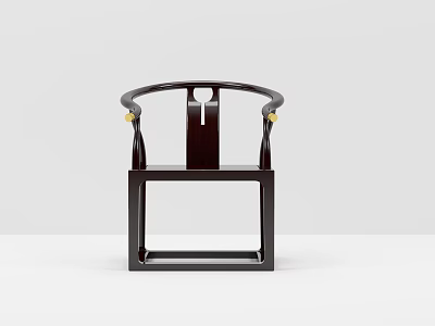 Dark Colored Armchair with Curved Armrests and Golden Accents on Square Base in Traditional Design 3d model