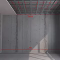 Unfinished Room Ceiling Under Construction With Metal Frame Structure And Concrete Walls