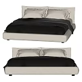 Modern Double Bed With White Frame Black Bedding And Soft Pillows 3d model