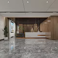 Modern Elevator Hallway With Marble Floor Wooden Walls And Reception Desk