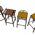 Stylish Modern Bar Stools with Brown Cushions and Black Brown Frames 3d model