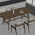 Modern Log Dining Table and Chair Combination Dining Table and Chair Rectangular 3d model