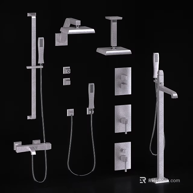 Modern Faucet Design Collection Featuring Shower Heads Handheld Sprayers and Wall Mounts 3d model 
