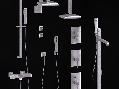 Modern Faucet Design Collection Featuring Shower Heads Handheld Sprayers and Wall Mounts 3d model