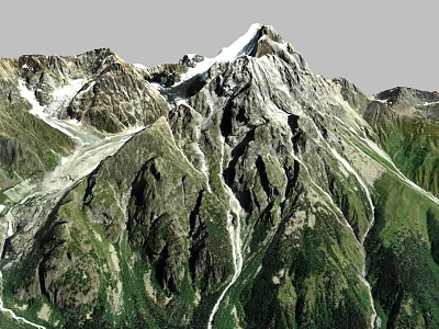 Garden Landscape Featuring Snow Capped Mountains Green Vegetation And Rocky Terrain 3d model