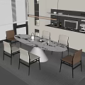 Modern Dining Table And Chairs Set With Marble Top In Open Kitchen Dining Area 3d model