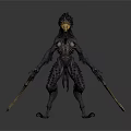 Black Spiked Fantasy Creature 3D Model With Golden Head And Spears