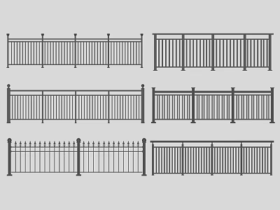 Various Modern Metal Fence Designs With Vertical Bars And Decorative Posts 3d model