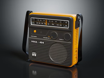 Vintage Portable Radio Yellow And Black Design With FM AM Dial Knobs And Shoulder Strap 3d model