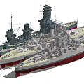 Detailed Vintage Warship Models With Masts Turrets Red Hulls And Gray Bodies