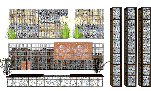 Modern landscape wall gabion landscape wall landscape sketch gabion wall gabion sketch 3d model