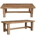 Rustic Solid Wood Dining Table With Matching Bench And Sturdy Design