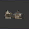 Traditional Architectural Design With Sloped Tile Roofs Wooden Frames Connecting Corridor And Stone Base Platforms