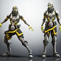 Futuristic Sci Fi Characters Wearing Yellow Black Cybernetic Armor Suits 3d model