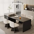 Modern Open Kitchen Interior With Marble Island Dining Table And White Chairs
