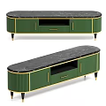 Modern Green TV Stand With Black Marble Top And Gold Accents