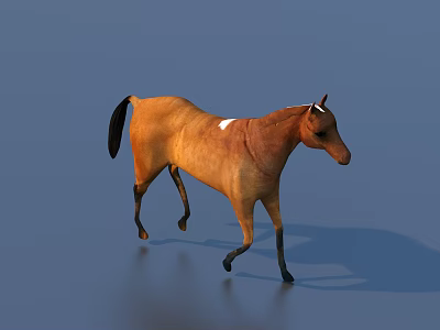 Realistic 3D Brown Horse With White Patch Standing On Blue Background With Shadow 3d model