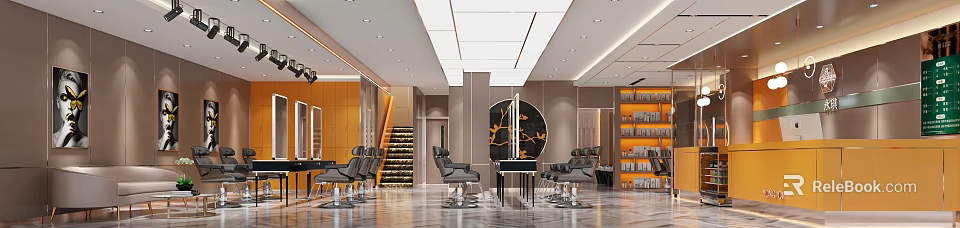 Modern Hair Salon Interior With Styling Chairs And Decor 3d model 