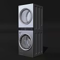 Modern Stackable Washing Machine With Dryer Sleek Silver Design And Round Doors 3d model