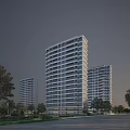 Modern High Rise Residential Building Exterior View With Balconies And Trees