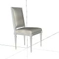 Classic White Frame Dining Chairs With Carved Leg Details And Light Fabric Upholstery