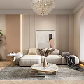 Modern Dining and Living Room Interior With Wooden Ceiling Gray Cabinets And Large Windows