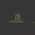 Decorative Stone-paved Square Scene With Central Fountain Sculpture Pumpkins Lanterns Stone Paths And Benches