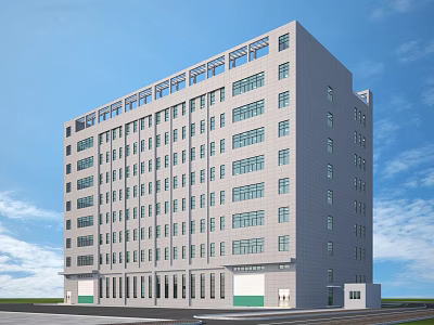 Aerial Planning Of Modern Multi Storey Building With Gray Exterior And Green Entrances 3d model
