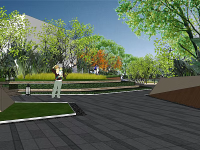 Scenic Waterside Landscape With Walkway Green Trees And Leisure Facilities 3d model