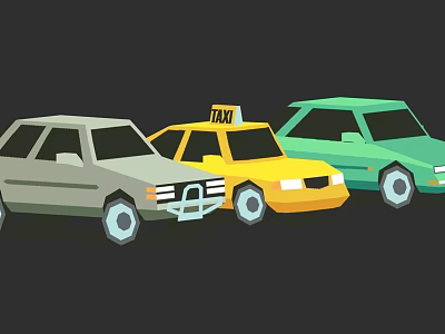 Three Different Colored Cars Featuring Yellow Taxi Green And Gray Vehicles 3d model