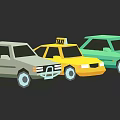 Three Different Colored Cars Featuring Yellow Taxi Green And Gray Vehicles