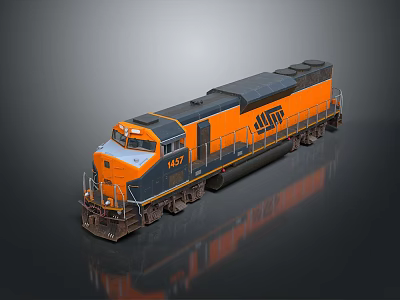 Orange And Black BNSF 453 Freight Locomotive With Metallic Reflective Surface 3d model
