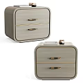 Modern Light Gray Nightstands With Gold Handles And Decorative Items On Top