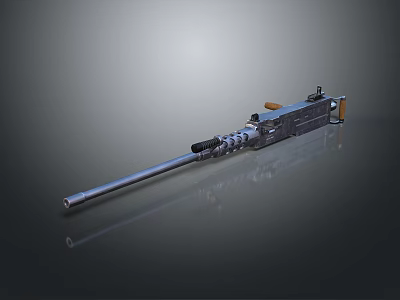 Military Heavy Machine Gun With Long Metal Barrel And Orange Grip Mechanical Components 3d model