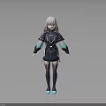 3D Female Character Model With White Hair Black Outfit And Blue Accents