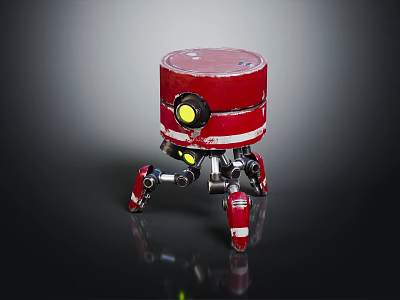 Red Robot Character With Mechanical Spider Creature And Yellow Glowing Eyes 3d model