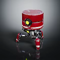 Red Robot Character With Mechanical Spider Creature And Yellow Glowing Eyes