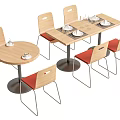 Modern Wooden Dining Table Set With Red Cushioned Chairs And Tableware 3d model