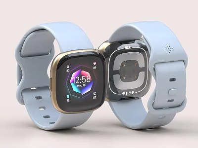 Smart Watch With Light Blue Strap And Digital 3d model