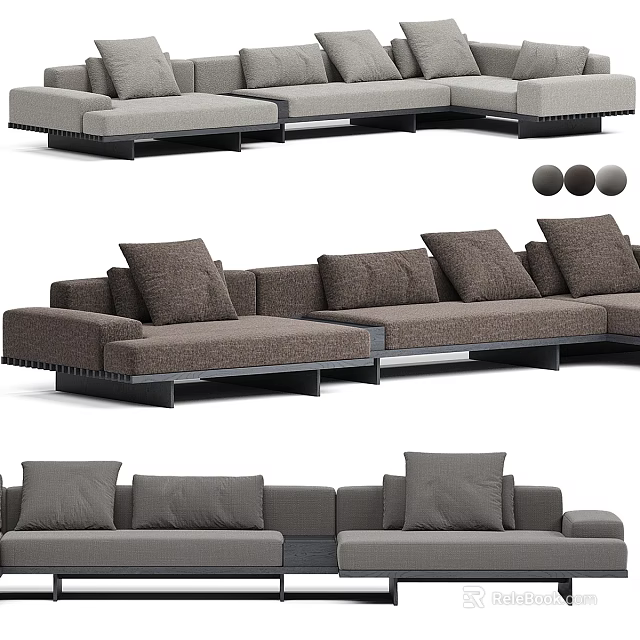 Modern Gray Fabric Double Sofa With Comfortable Cushions And Modular Design Elements 3d model