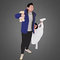 Man In Blue Jacket Holding Stuffed Toy With Little Girl In Ballet Dress Holding Hands